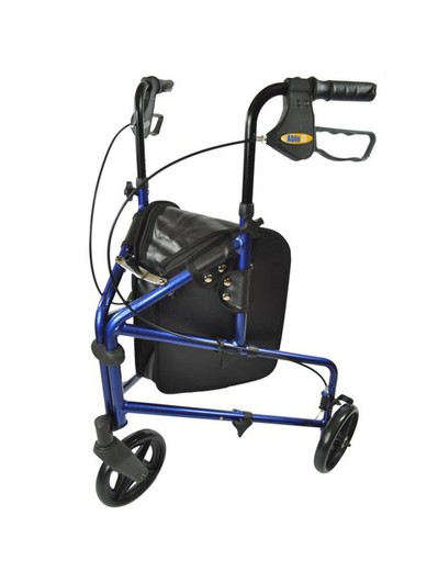 Rollator- caminador ligero de aluminio de tres ruedas. Azul