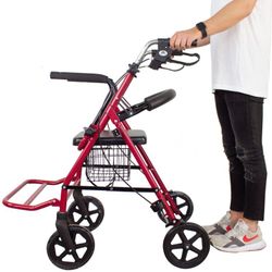 Andador 4 ruedas  de aluminio con asiento, respaldo y resposapies.Colón