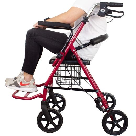 Andador 4 ruedas  de aluminio con asiento, respaldo y resposapies.Colón