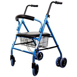 Andador, caminador de aluminio plegable con asiento y cesta Prado