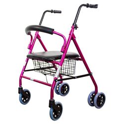 Andador, caminador de aluminio plegable con asiento y cesta Prado