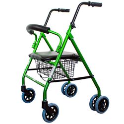 Andador, caminador de aluminio plegable con asiento y cesta Prado