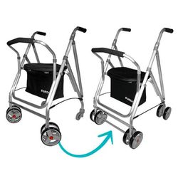 Andador de aluminio Ara-D con asiento y ruedas giratorias