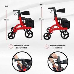Andador de cuatro ruedas, Plegable, Asiento y respaldo, Cesta delantera  Invicto X1