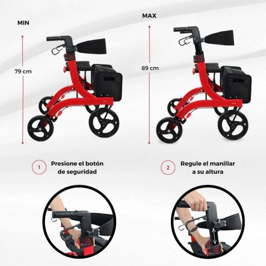 Andador de cuatro ruedas, Plegable, Asiento y respaldo, Cesta delantera  Invicto X1