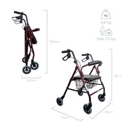 Andador Plegable , Aluminio con Frenos en manetas , Asiento y respaldo Escorial