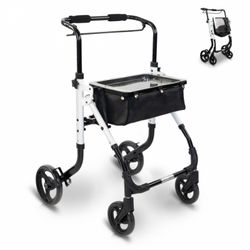 Andador plegable de aluminio, Empuñadura monomando ,Con bolsa y bandeja