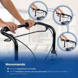 Andador plegable de aluminio, Empuñadura monomando ,Con bolsa y bandeja