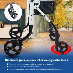 Andador plegable de aluminio, Empuñadura monomando ,Con bolsa y bandeja