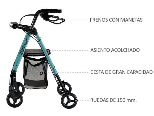 Rollator con frenos por manetas ZEN SLIM AD153