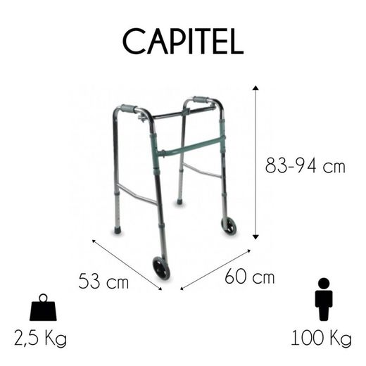 Caminador de aluminio plegable con ruedas, regulable en altura capitel