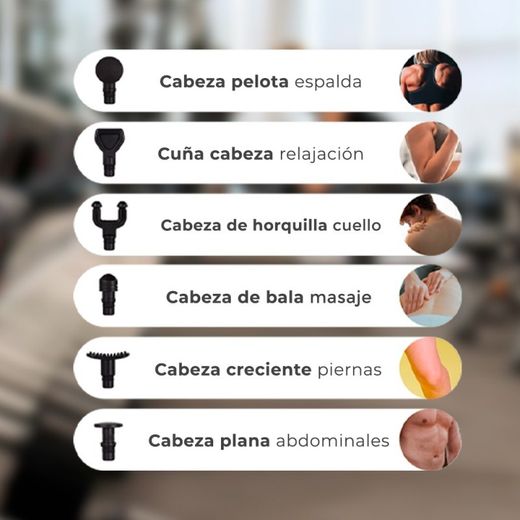 Pistola Profesional de masaje muscular de 6 cabezales.
