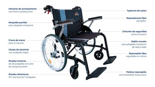 Silla de aluminio Ogi Chica 550 con frenos acompañante