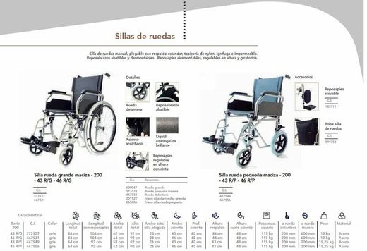 Silla de ruedas plegable manual, de poco peso 200 rg