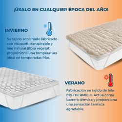 Topper sobrecolchón Confort ,Dos caras  Alto 5cm de  Lino natural de Vicosoft transpirable